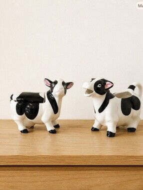 Ceramic Black & White Cow Creamer and Sugar Set